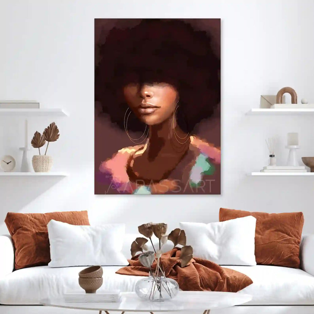 Tableau décoratif Afro cheveux hippie femme courte